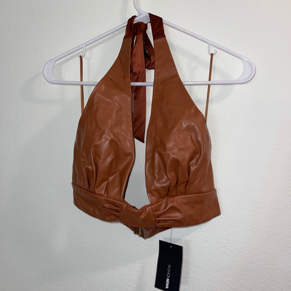 Faux leather bra style top from fashion nova medium